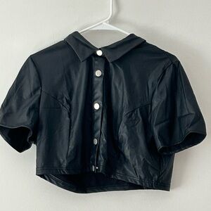 Black faux leather crop